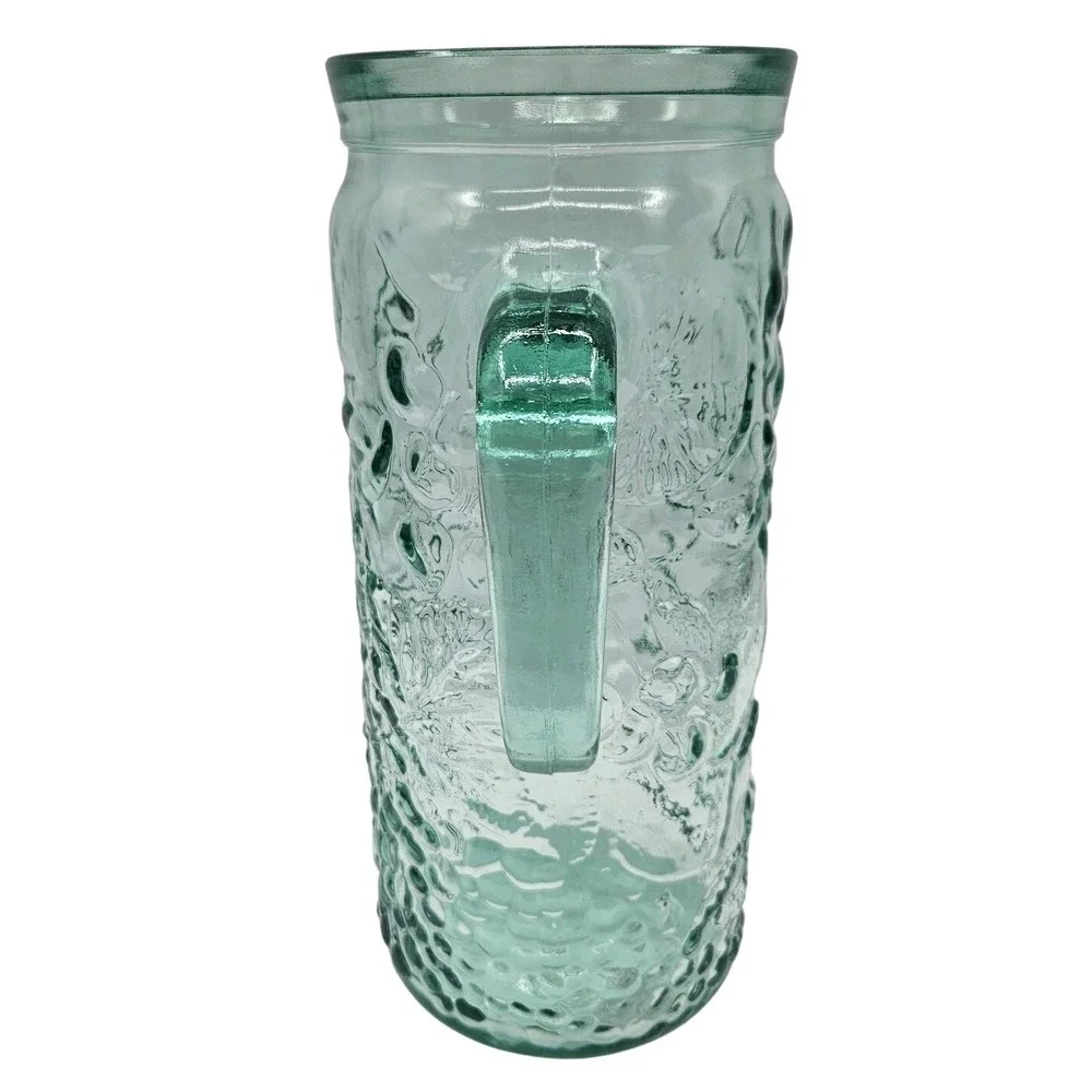 Vetreria Etrusca Italy Green Glass‎ Pitcher Embossed Fruit Grapes Citrus Relief